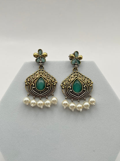 Misha Sea Green Dual Tone Earring