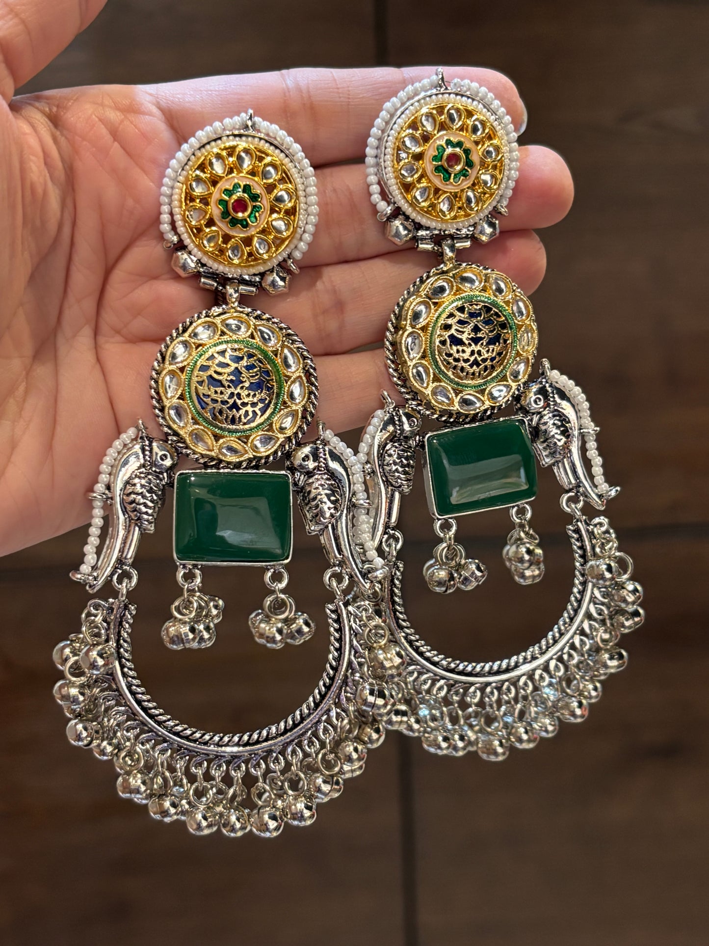 Ishanya Dual Tone Green Long Earring