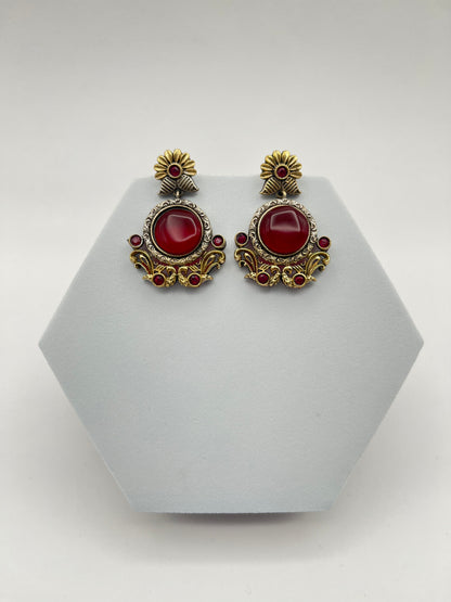 Anamika Red Stone Dual Tone Earrings