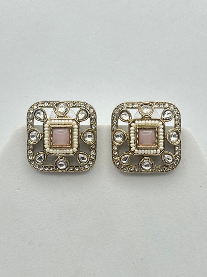 Arika Square shape Pastel Pink Studs