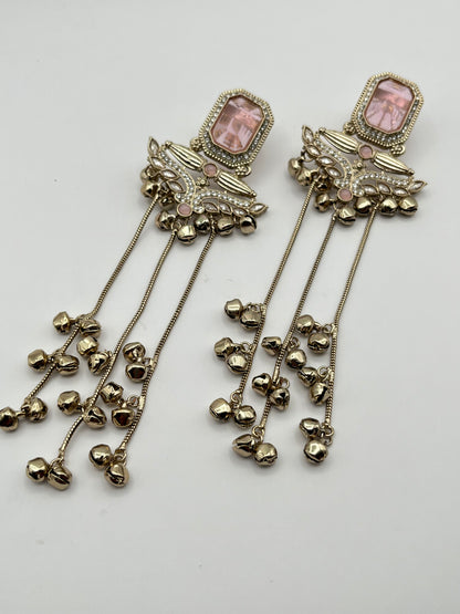 Kavya Pink Stone Mehendi Polish Kashmiri Earring