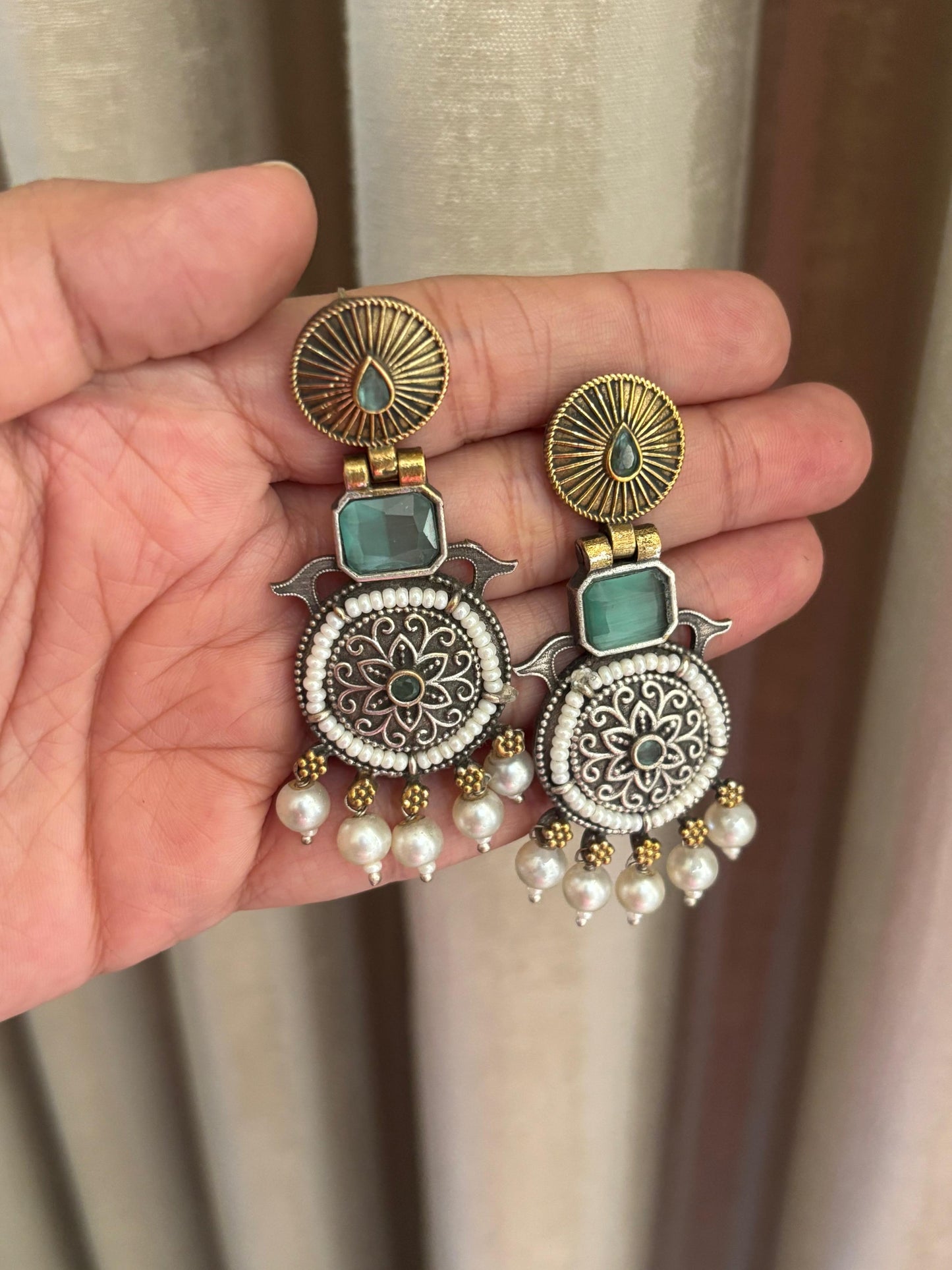 Rishika Sea Green Dual Tone Earring