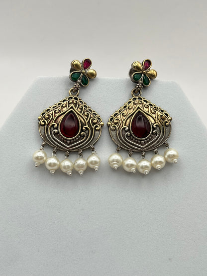 Misha Red Dual Tone Earring