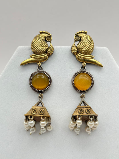 Chhavi Yellow Stone Dual Tone Earrings