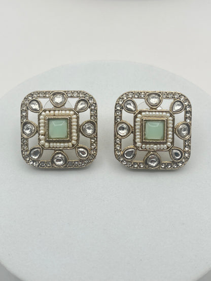 Arika Square shape Mint Green Studs
