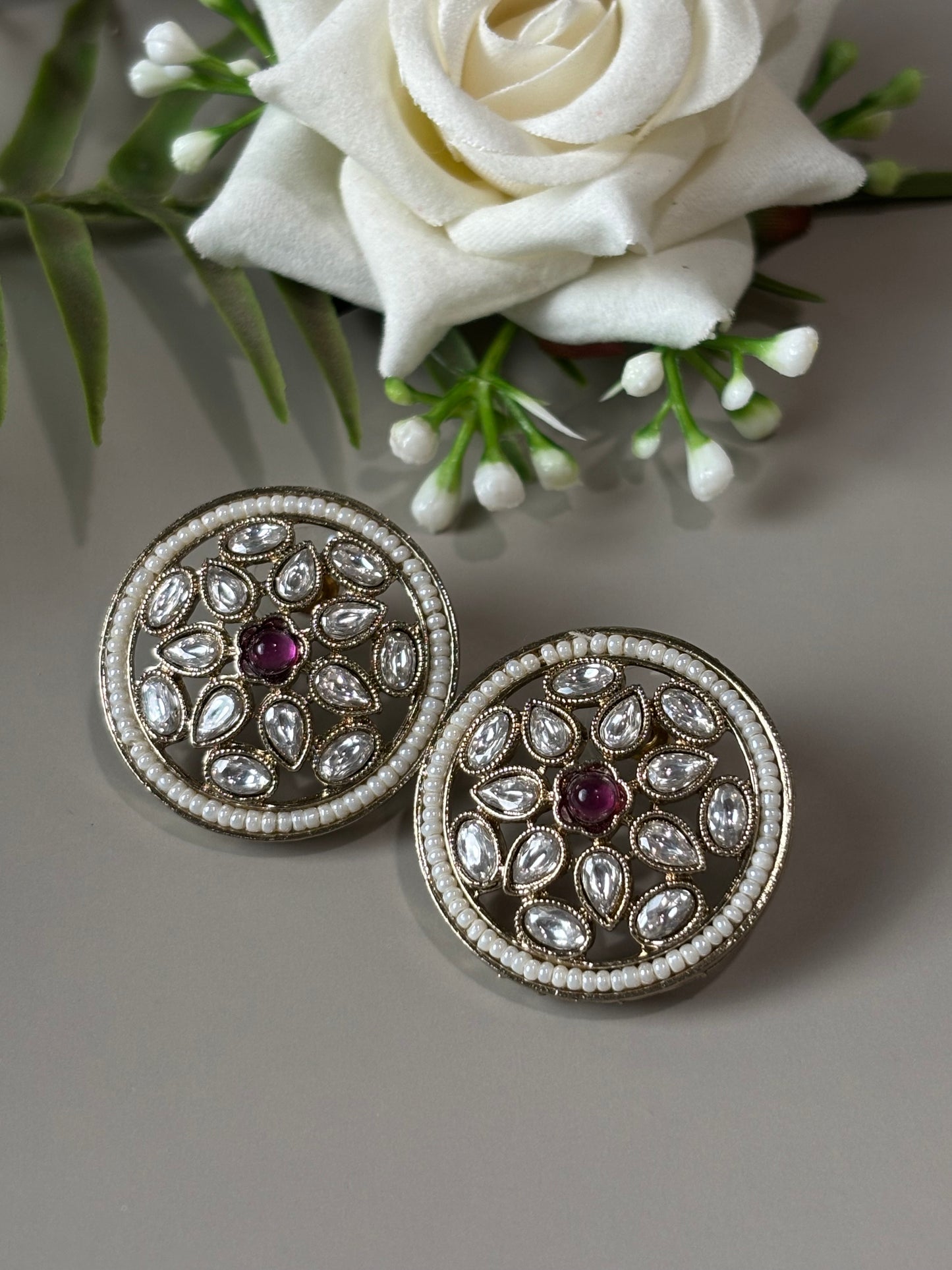 Avika Round shape Wine Stone Studs