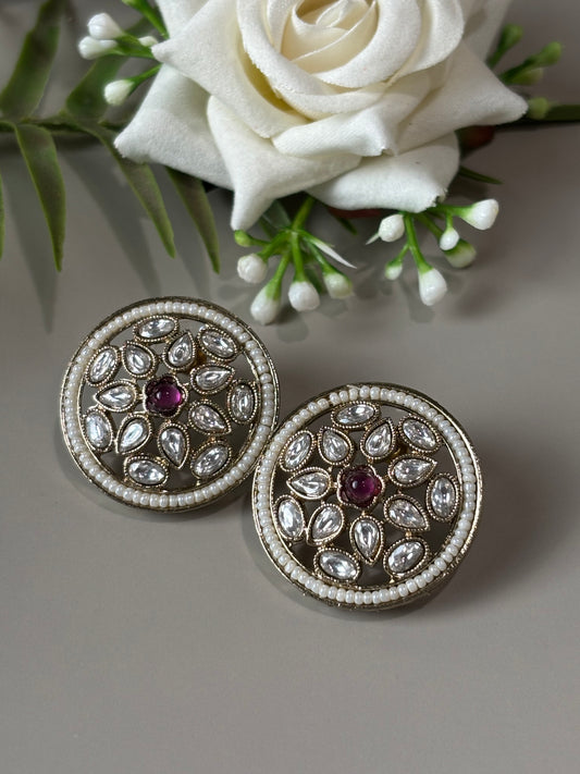 Avika Round shape Wine Stone Studs