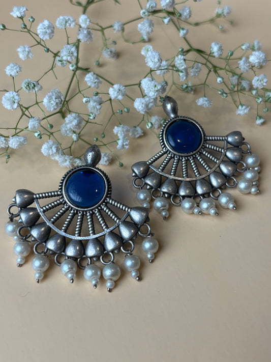 Ziva Royal Blue Stone Oxidized Earring