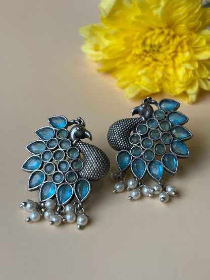 Mohini Blue stone peacock oxidized earring