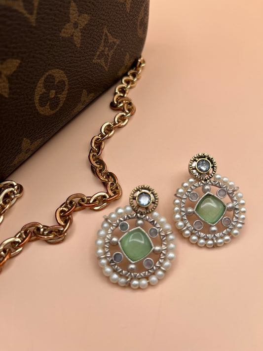 Nirvi Light Green Stone Pearl Earrings