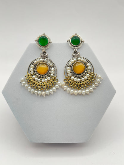 Priyali Green & Yellow Pearl Chandbali