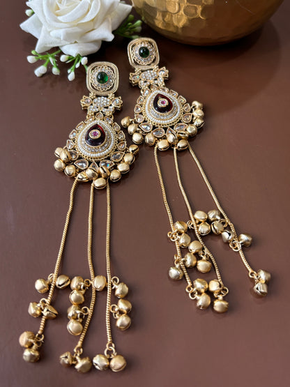 Pranavi Rajwadi Polish Golden Green and Red Kashmiri Earring