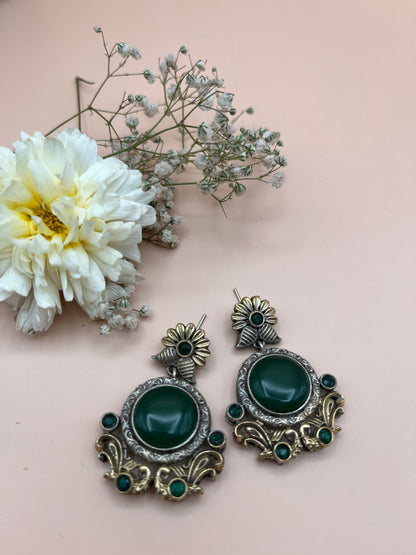 Anamika Green Stone Dual Tone Earrings