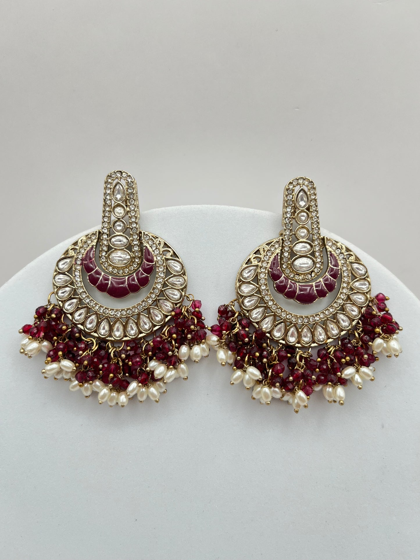Ahana Wine color Kundan Chandbali