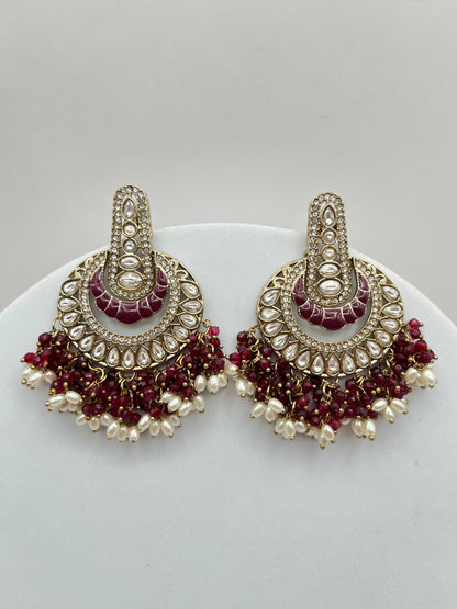Ahana Wine color Kundan Chandbali