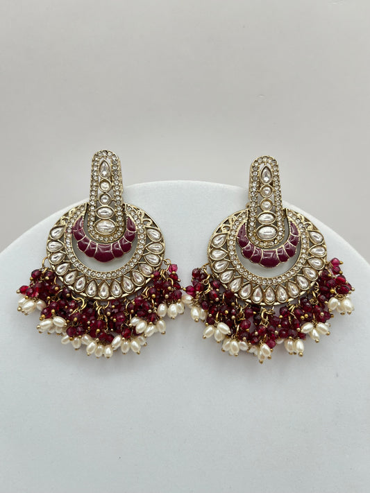 Ahana Wine color Kundan Chandbali