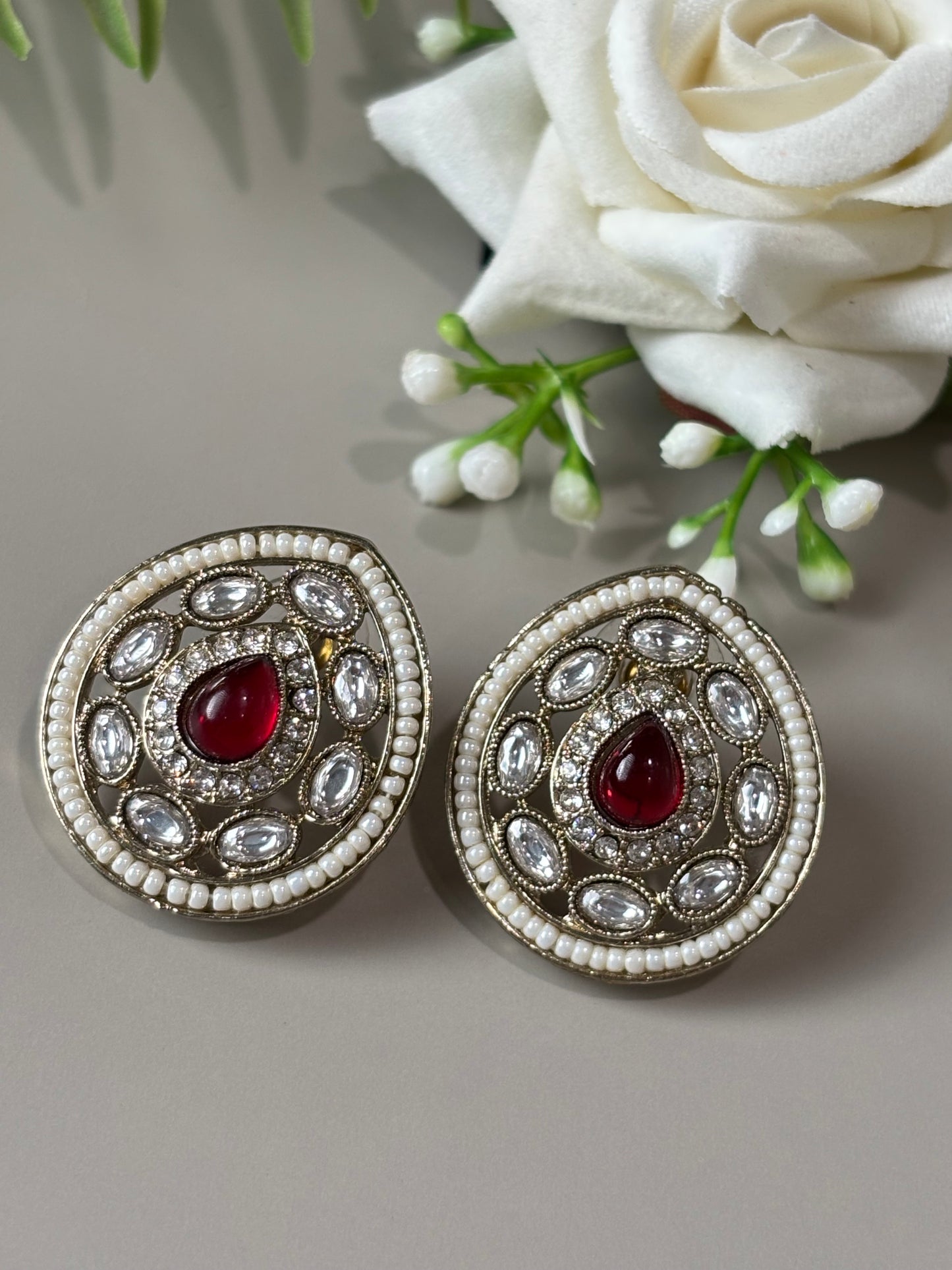 Anika Drop shape Ruby Studs