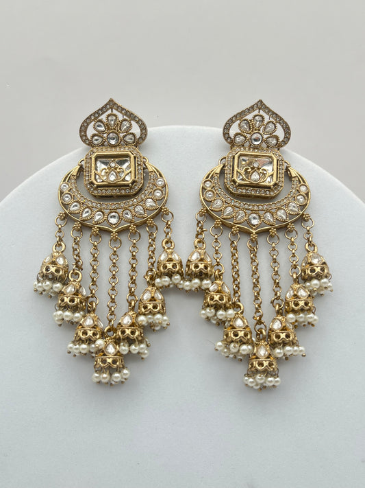 Vaishali Minar Shape White Kundan with line dangling Earring