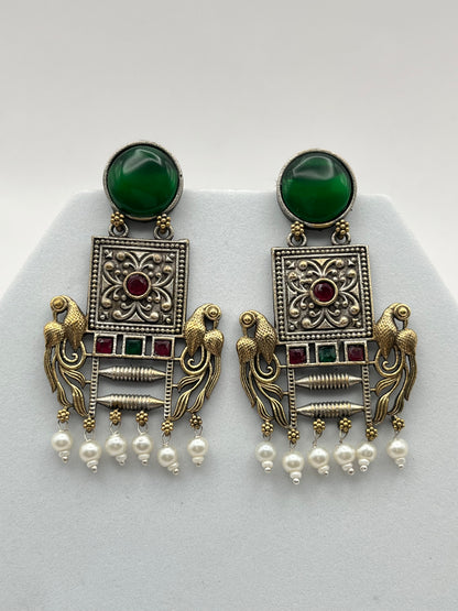 Niharika Green Dual Tone Earrings