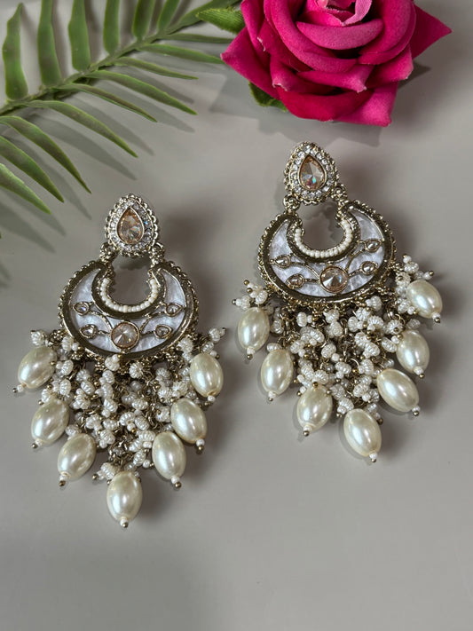 Jaini White MOP Moon Earring
