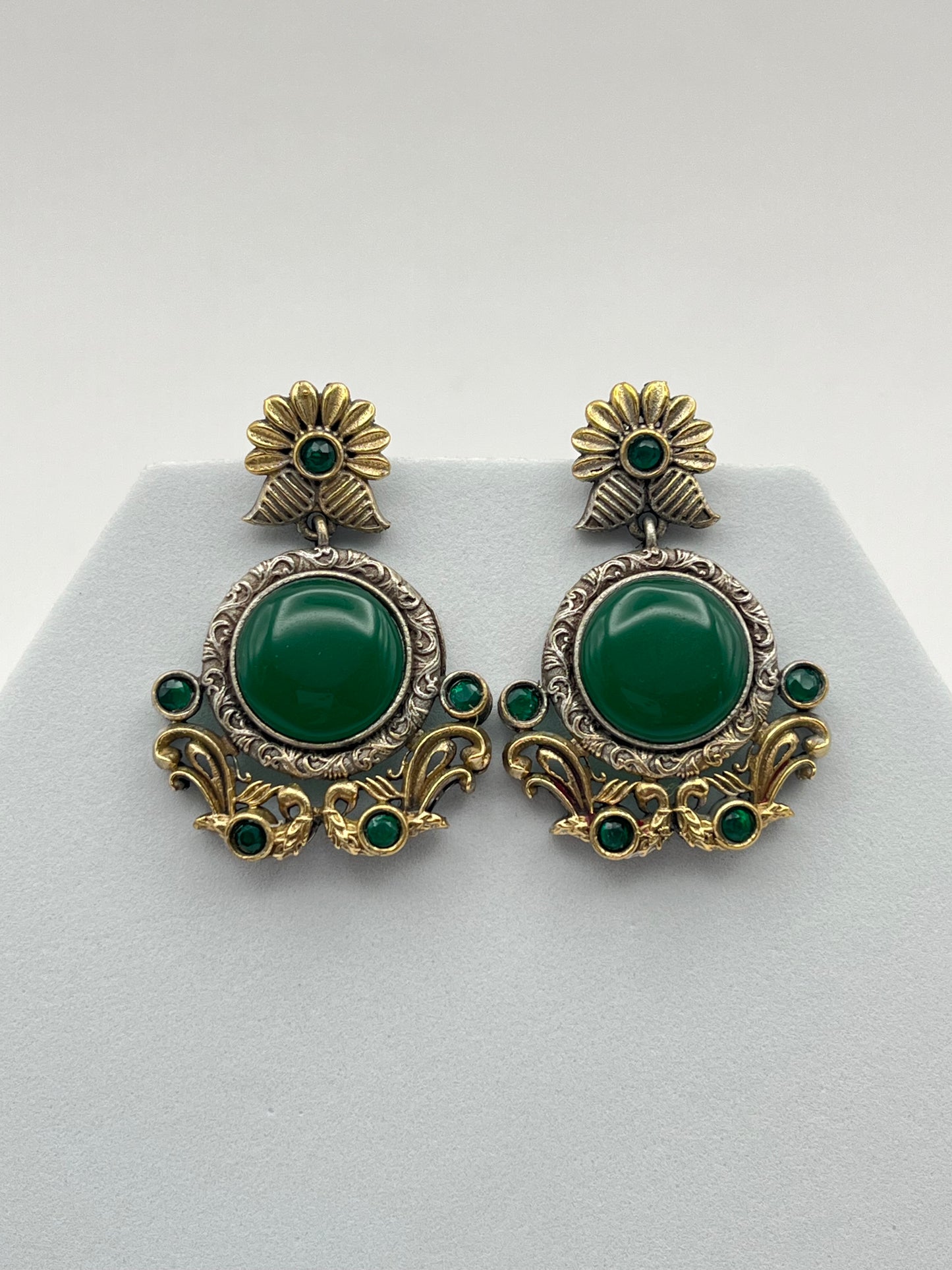 Anamika Green Stone Dual Tone Earrings