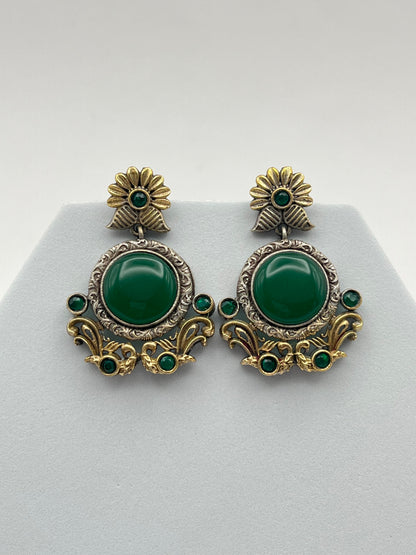 Anamika Green Stone Dual Tone Earrings