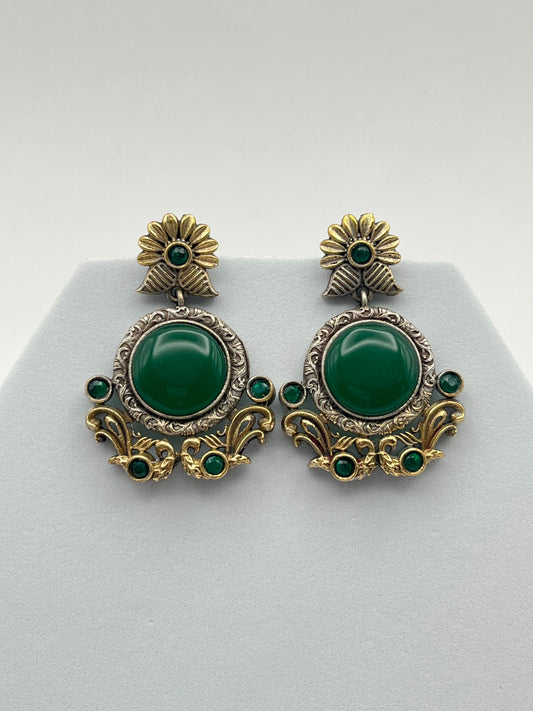 Anamika Green Stone Dual Tone Earrings