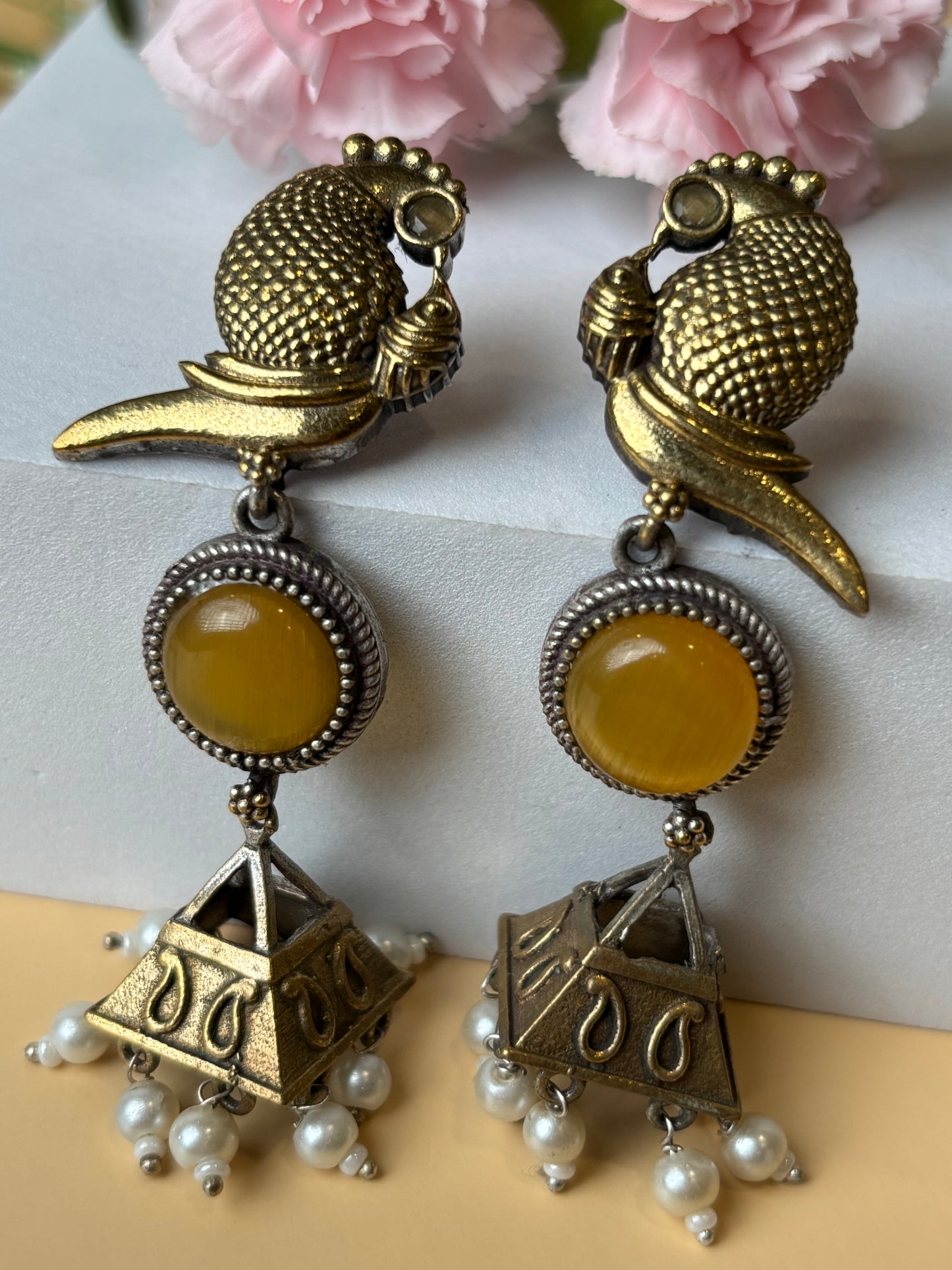 Chhavi Yellow Stone Dual Tone Earrings