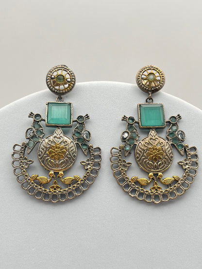 Jhanvi Sea Green Stone Dual Tone Earring