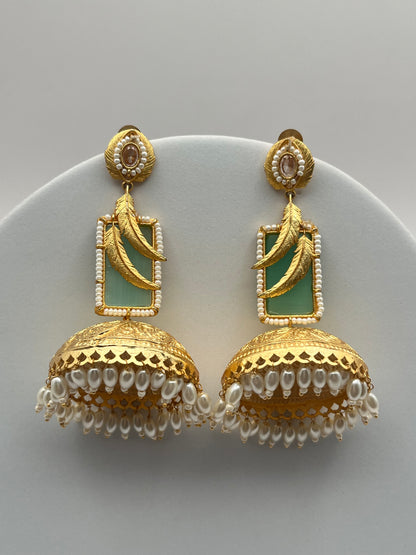 Ishani Sea Green Golden Long Jhumki