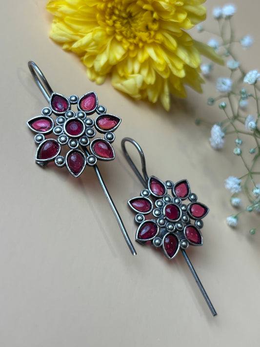 Wrija Pink flower oxidized Earcuffs