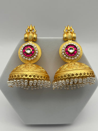 Shivangi Pink & Golden Earrings