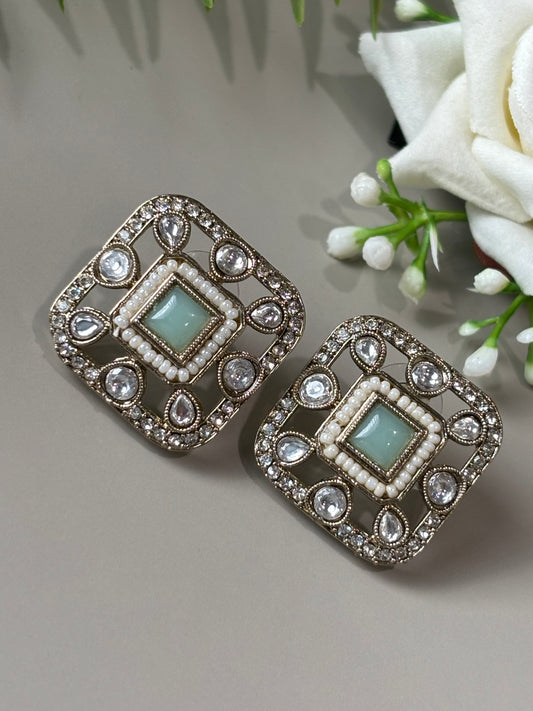 Arika Square shape Mint Green Studs