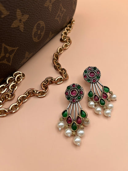Shreya Pink Green Oxidized Earrings
