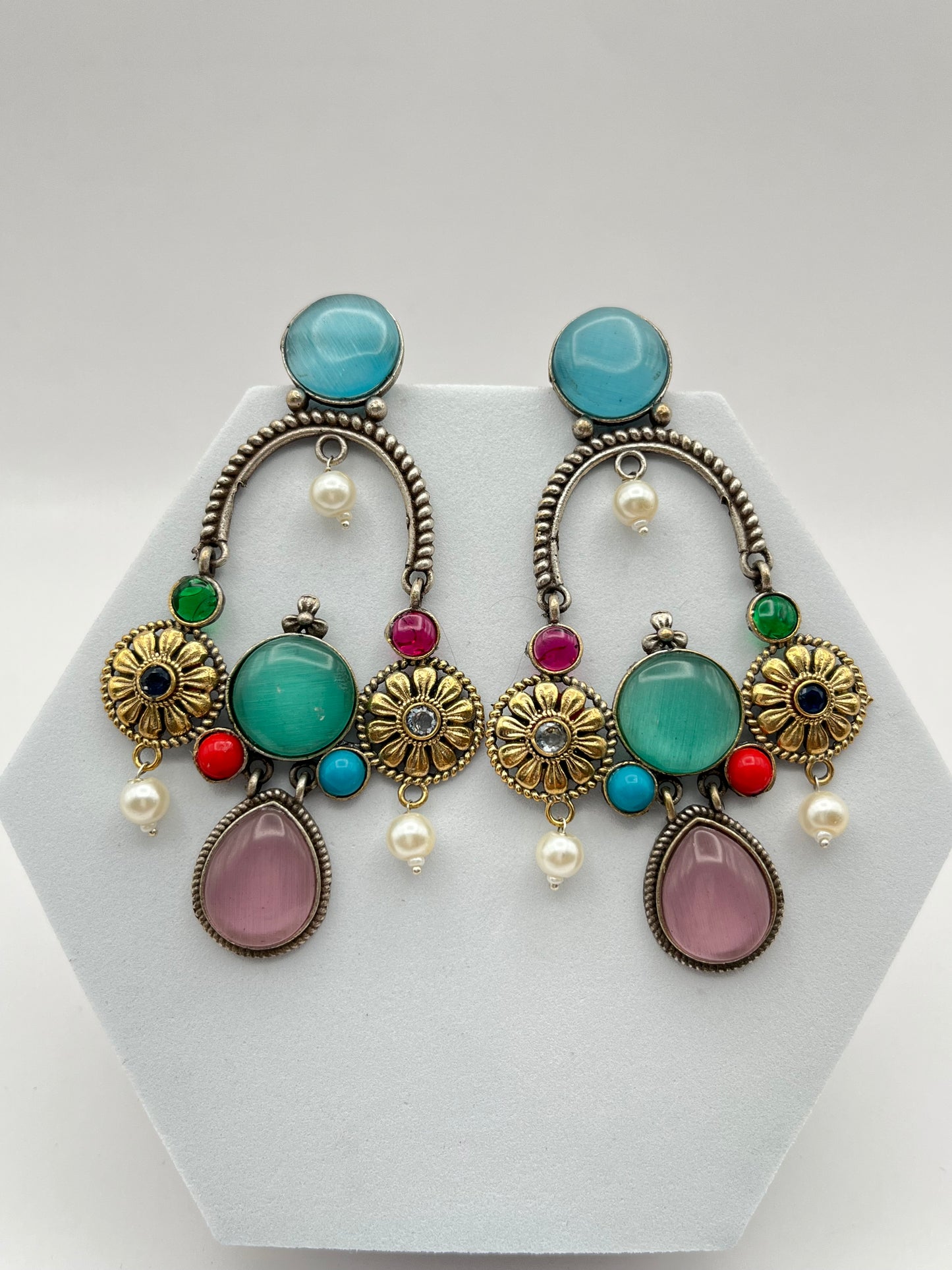 Prisha Multi color Long Dual Tone Earrings