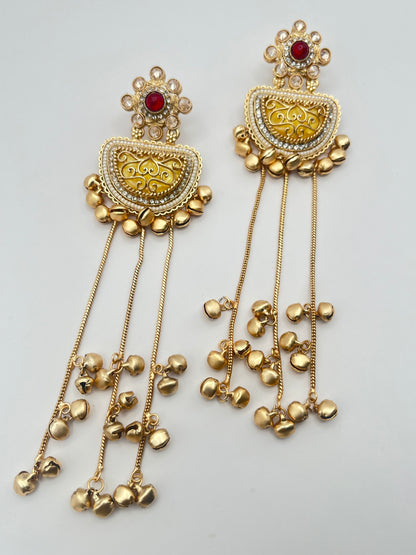 Meghna Rajwadi Polish Red & Yellow Kashmiri earring