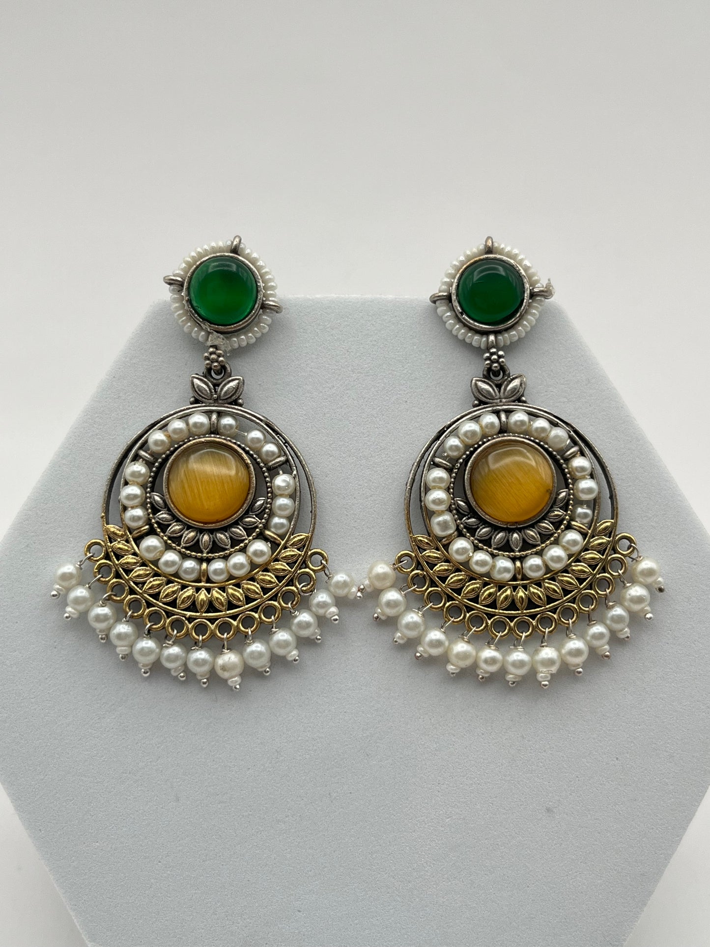 Priyali Green & Yellow Pearl Chandbali