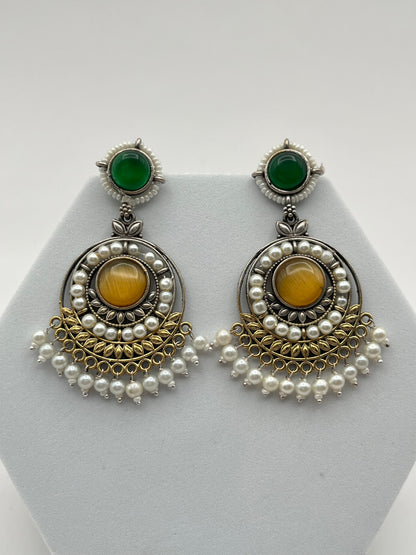 Priyali Green & Yellow Pearl Chandbali
