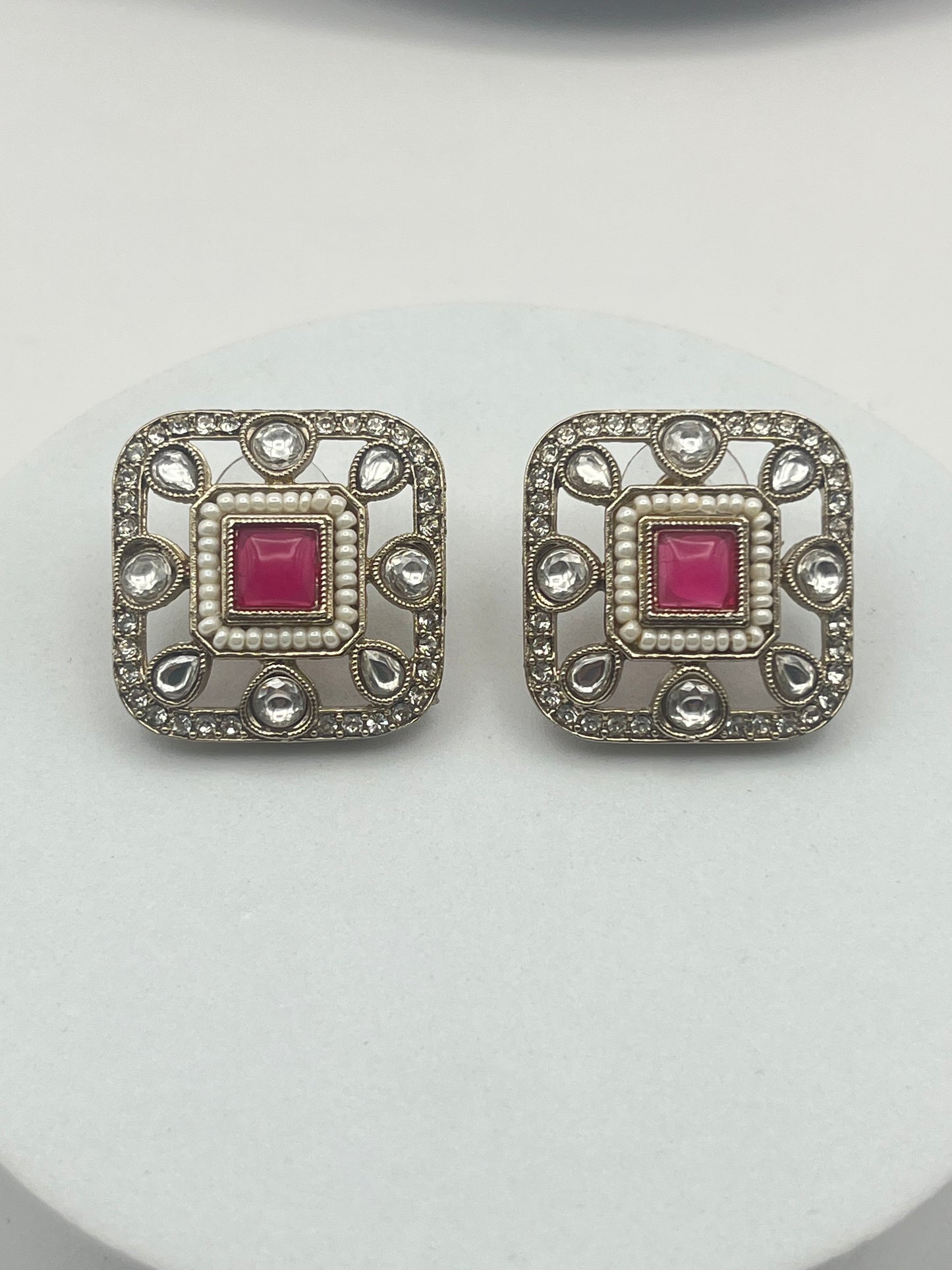 Arika Square shape Rani Pink Studs