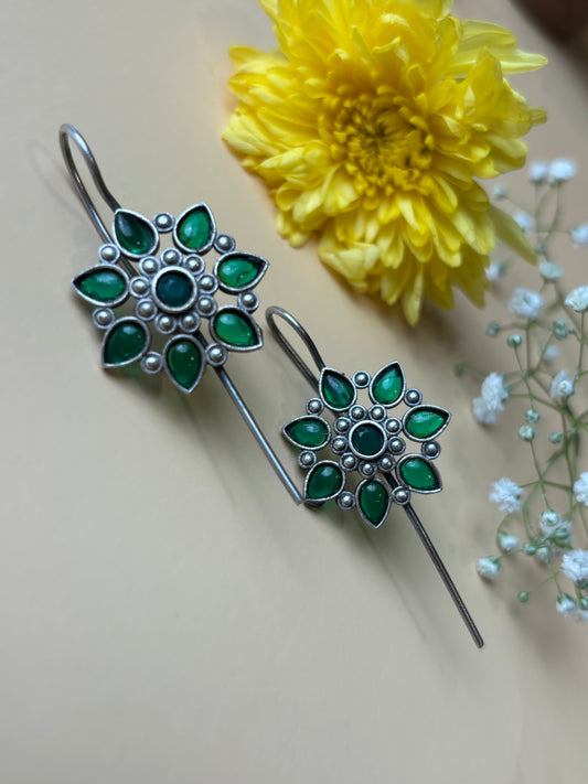Wrija Green flower oxidized Earcuffs