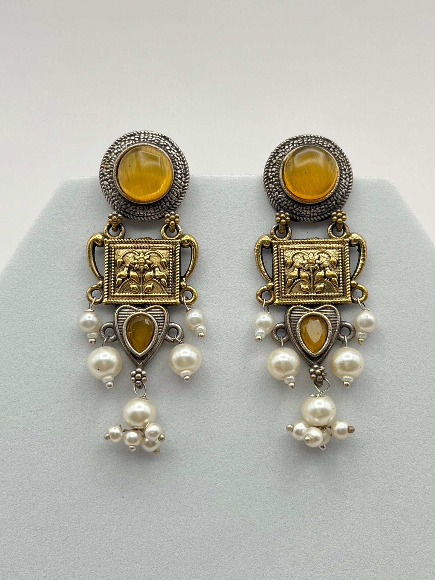 Mehar Yellow Stone Dual tone earrings