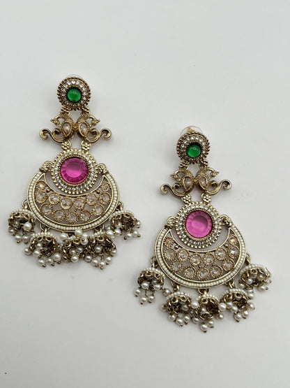 Swasti Green and Pink Chandbali Earring