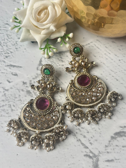 Swasti Green and Pink Chandbali Earring