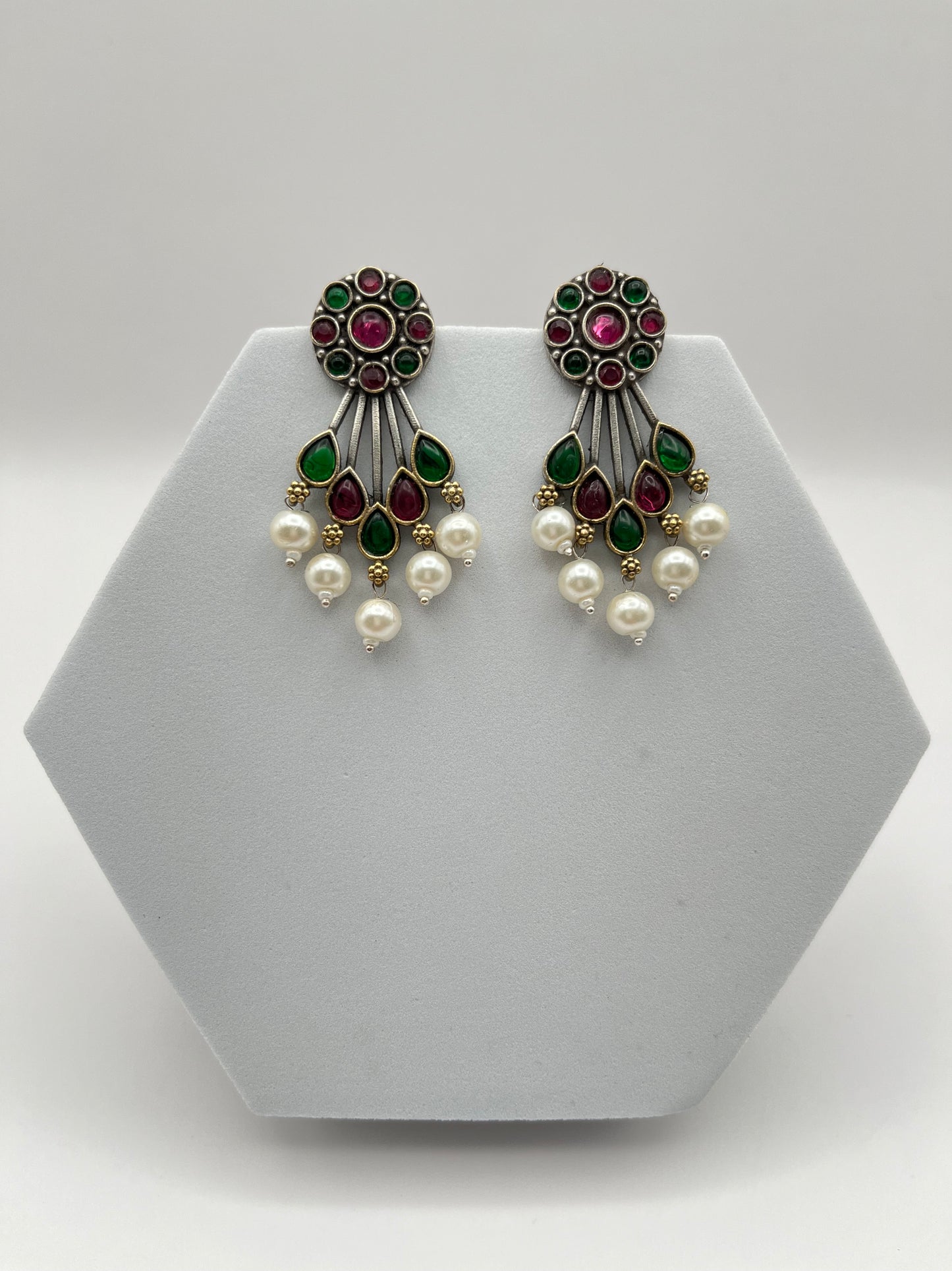 Shreya Pink Green Oxidized Earrings