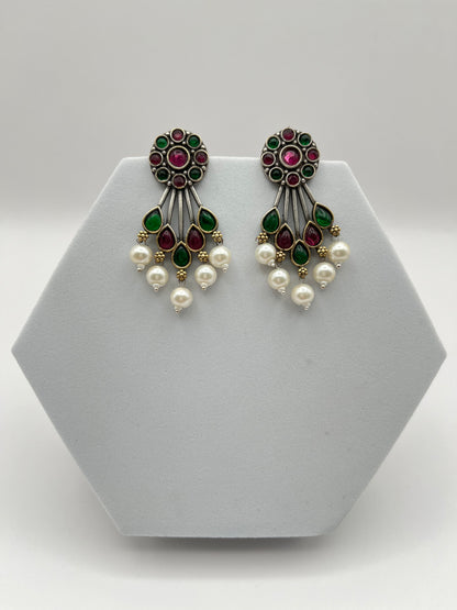 Shreya Pink Green Oxidized Earrings