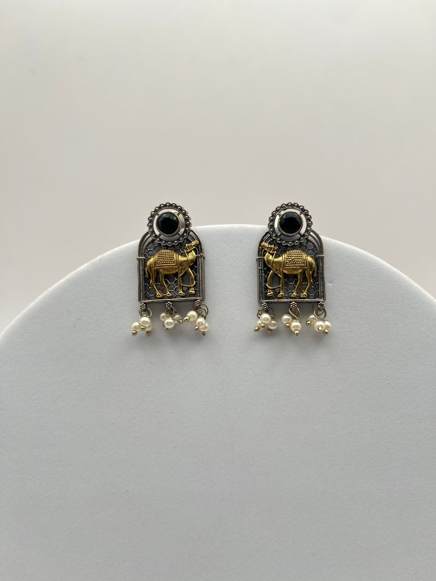 Swati Black Stone Dual Tone Earrings