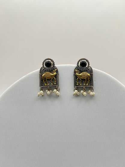 Swati Black Stone Dual Tone Earrings