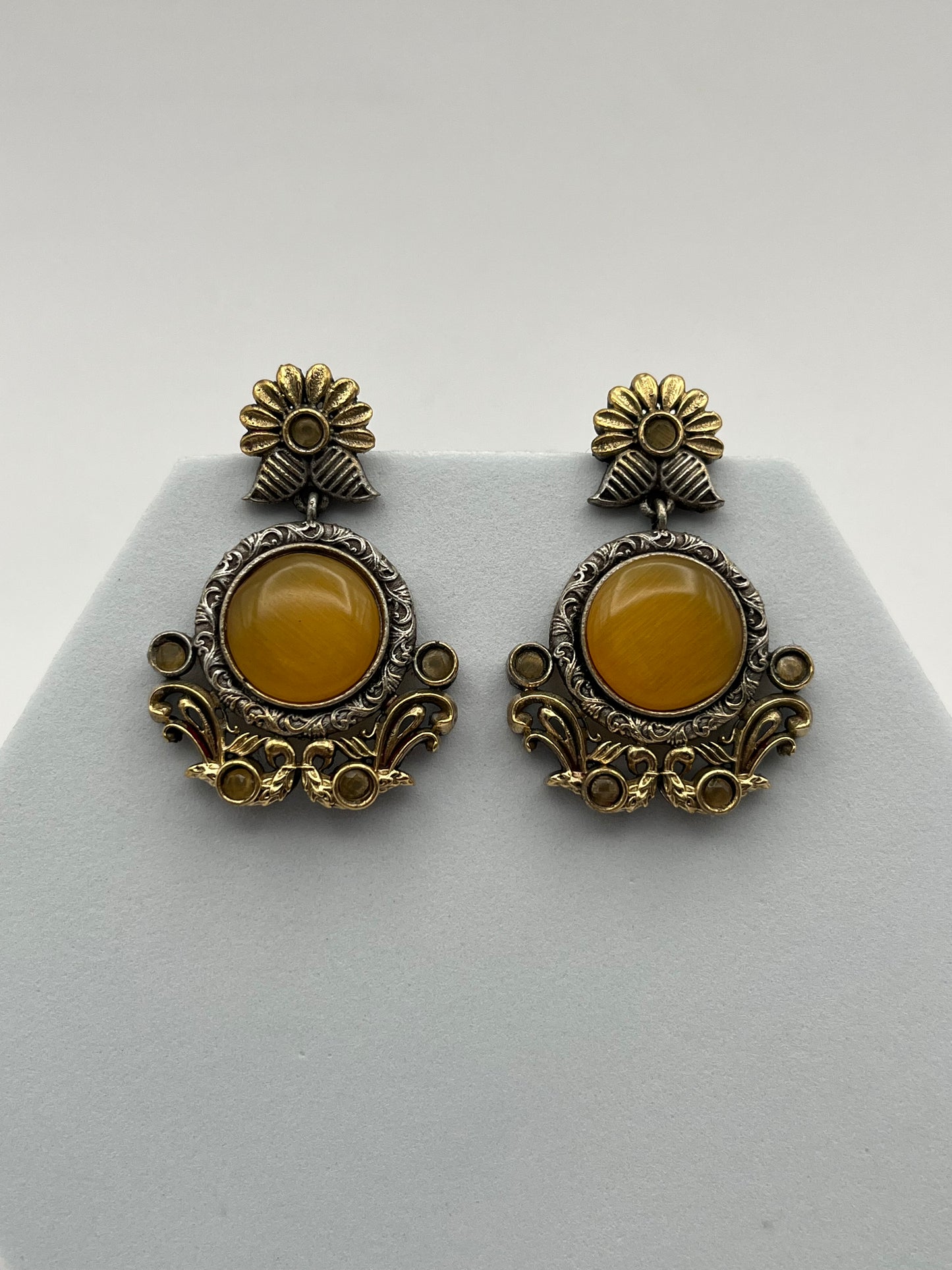 Anamika Yellow Stone Dual Tone Earrings