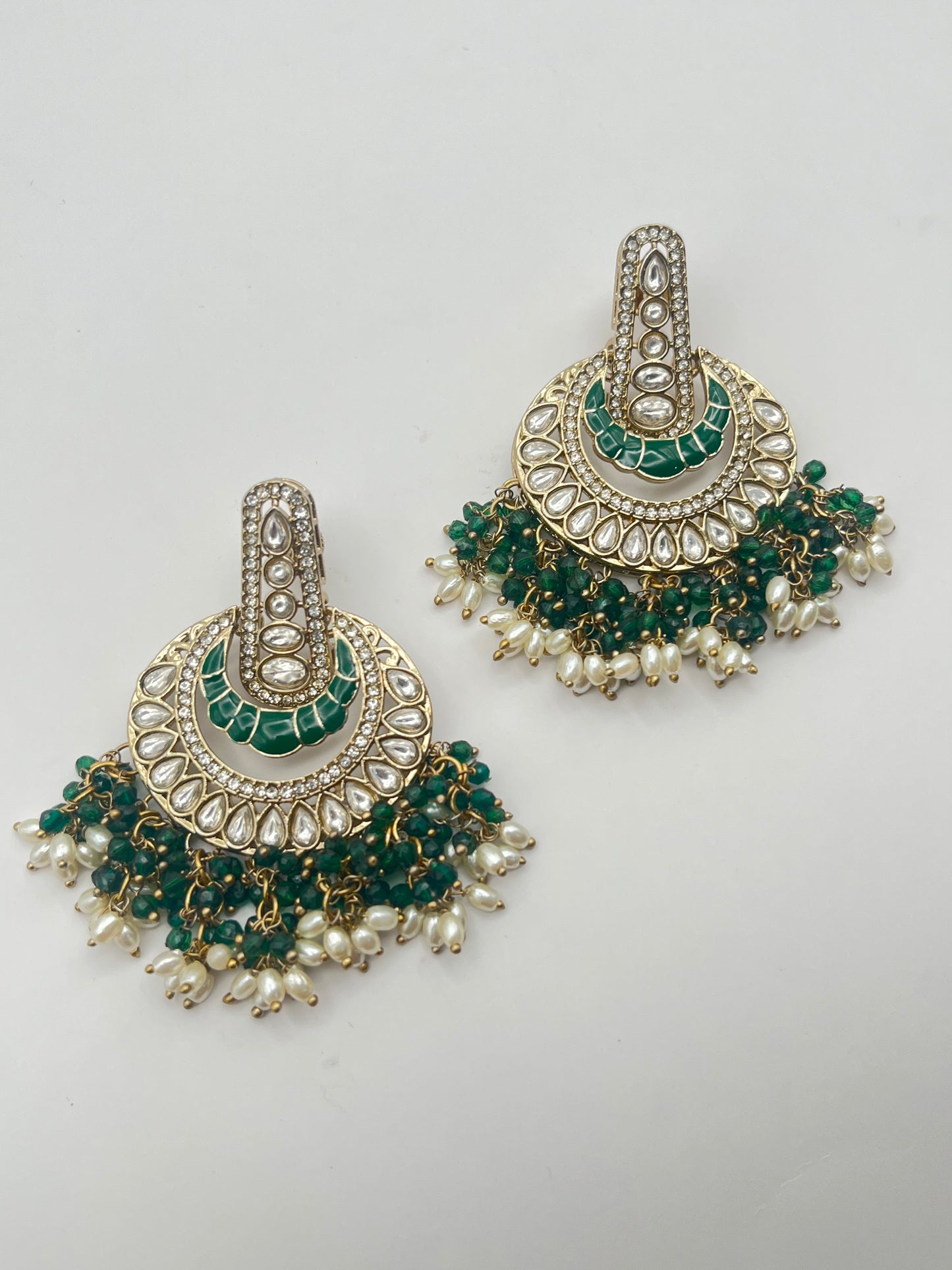 Ahana Green color Kundan Chandbali