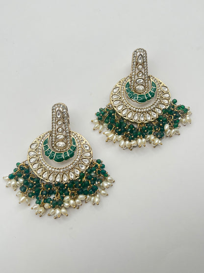 Ahana Green color Kundan Chandbali